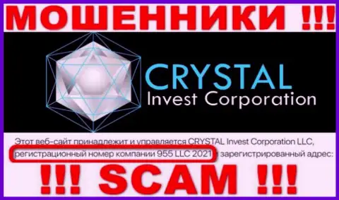 Номер регистрации организации Crystal Inv, возможно, что липовый - 955 LLC 2021