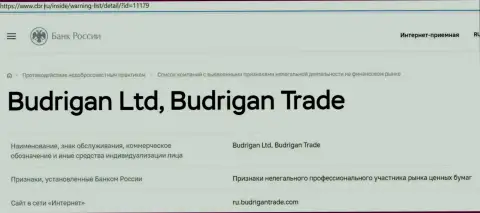 Мошенники BudriganTrade Сom попали в черный список ЦБ Российской Федерации