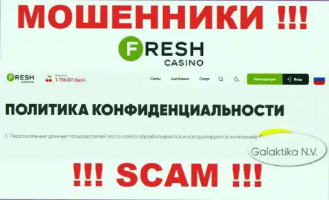 Юр лицо интернет-кидал Fresh Casino - это GALAKTIKA N.V
