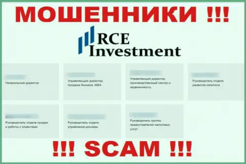 На сайте мошенников РСЕ Инвестмент, представлены фейковые данные о непосредственном руководстве