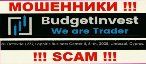 Не имейте дело с компанией Буджет Инвест - данные мошенники засели в офшорной зоне по адресу - 8 Octovriou 237, Lophitis Business Center II, 6-th, 3035, Limassol, Cyprus