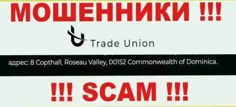 Абсолютно все клиенты Trade Union будут одурачены - эти internet-мошенники скрылись в офшоре: 8 Copthall, Roseau Valley, 00152 Commonwealth of Dominica
