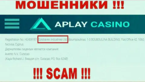 Сведения об юр лице организации APlay Casino, им является Sunlet Services Ltd