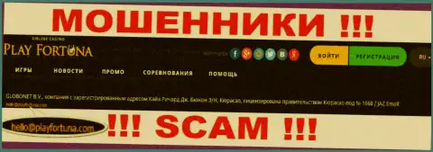 Не рекомендуем писать интернет мошенникам ПлейФортуна на их е-майл, можете лишиться денег