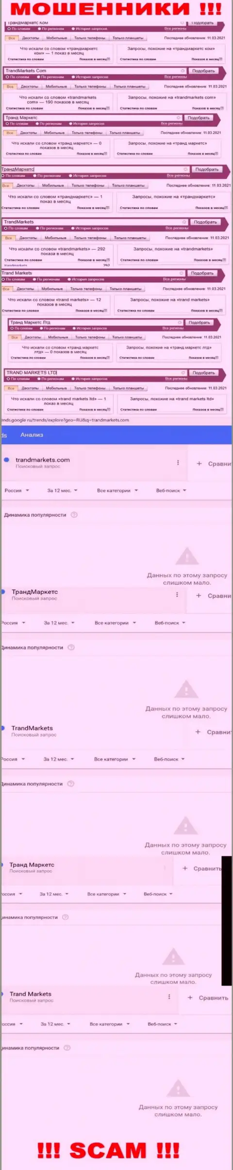 Сколько именно раз пользователи всемирной сети интернет пытались найти информацию о шулерах TrandMarkets Com ?