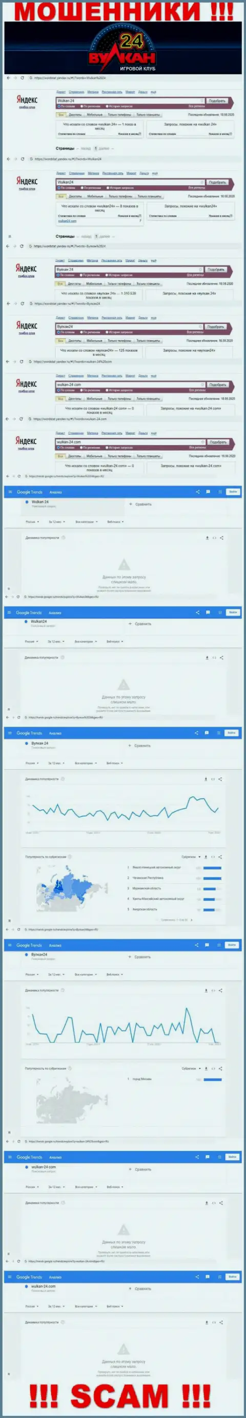 Именно такое число онлайн-запросов в глобальной интернет сети по мошенникам Вулкан 24