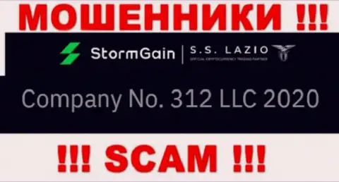 Регистрационный номер StormGain, взятый с их официального сайта - 312 LLC 2020