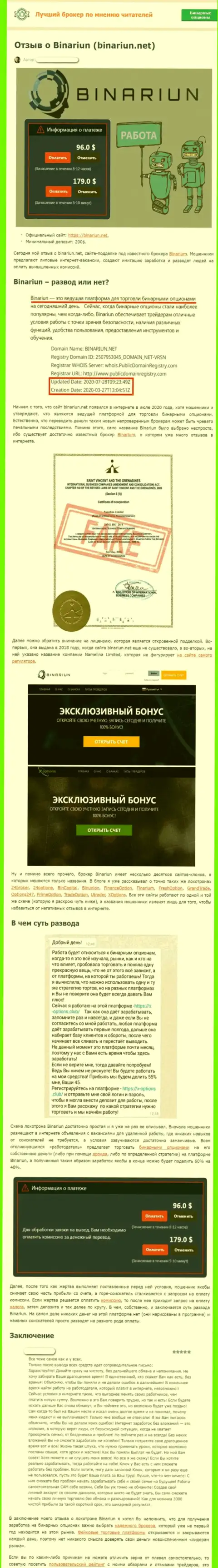 Binariun - это разводняк, финансовые средства в который если вложите, то тогда забрать назад их не сможете (обзор)