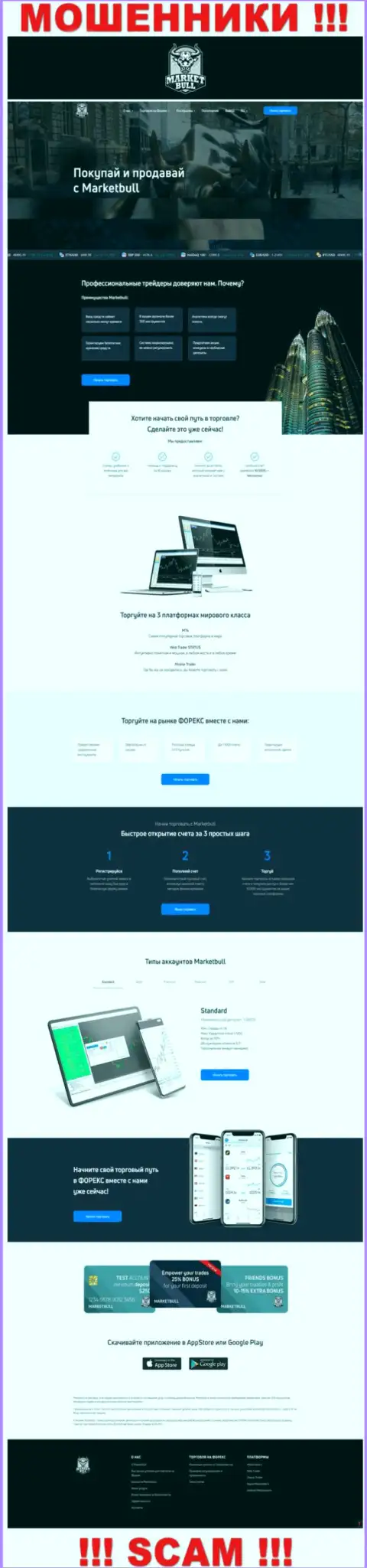 MarketBull Co Uk - это сайт организации Market Bull, типичная страница жуликов