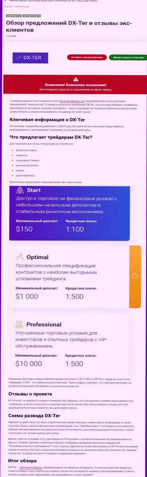 Место DX-Ter Com в черном списке организаций-мошенников (обзор противозаконных деяний)