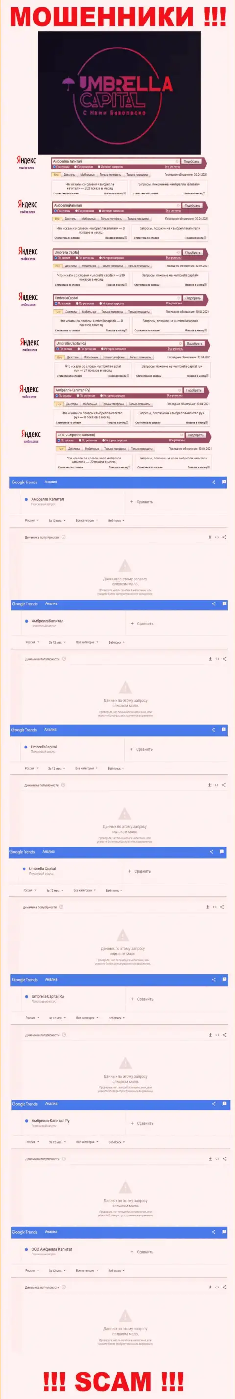 Информация по поисковым запросам бренда Umbrella-Capital Ru, взятая из сети internet
