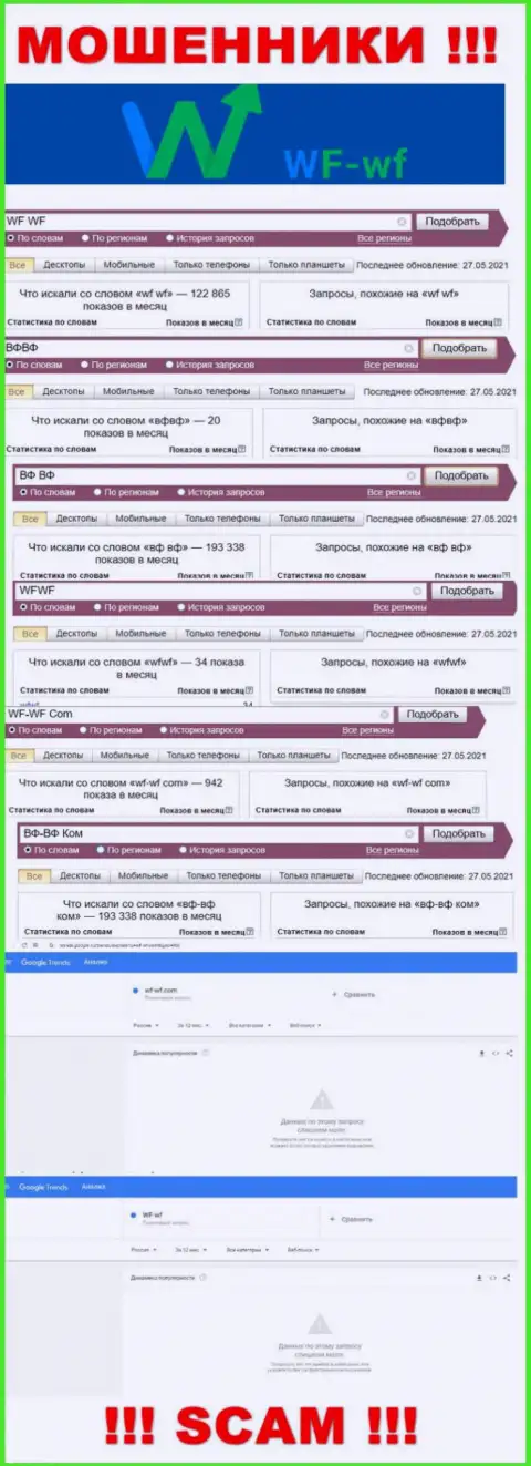Статистические данные поисковых запросов по бренду ВФ ВФ в глобальной сети интернет