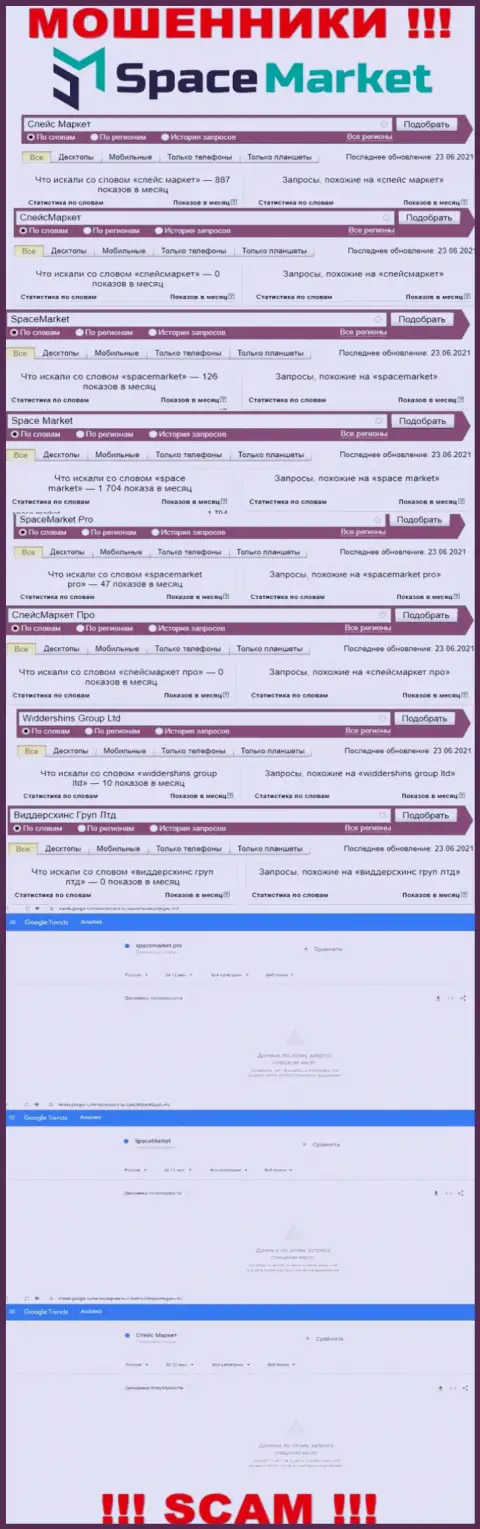 Статистические показатели о брендовых запросах в отношении интернет воров СпейсМаркет Про