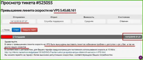 Хостинг провайдер сообщил, что ВПС-сервера, где хостится web-ресурс FreedomFinance.Pro ограничен в скорости